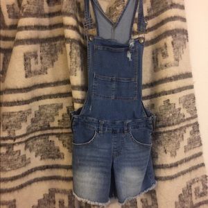 Wild blue overall shorts